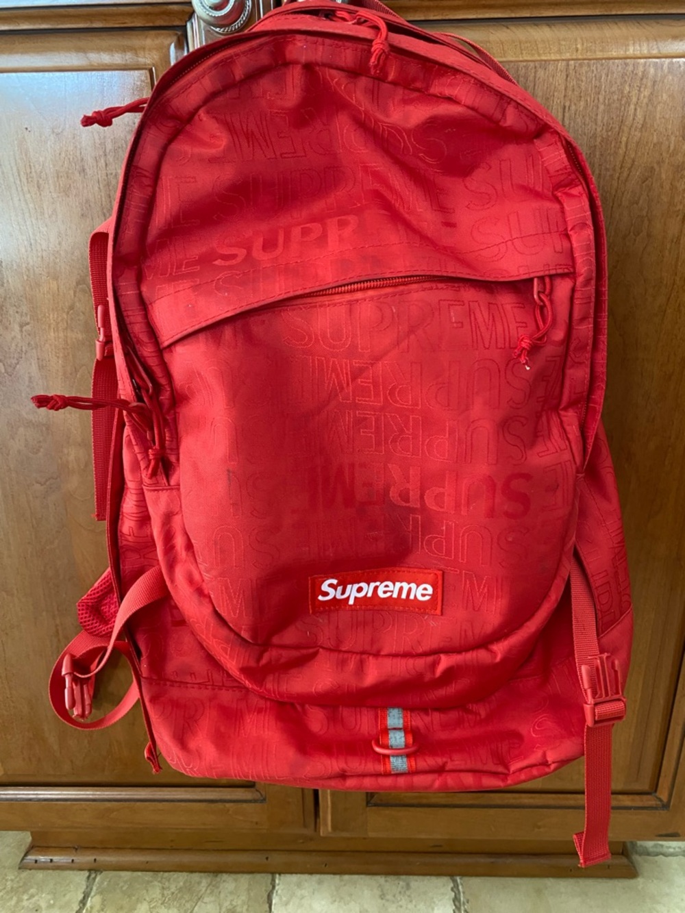 Supreme Red Logo Backpack with Tonal Monogram